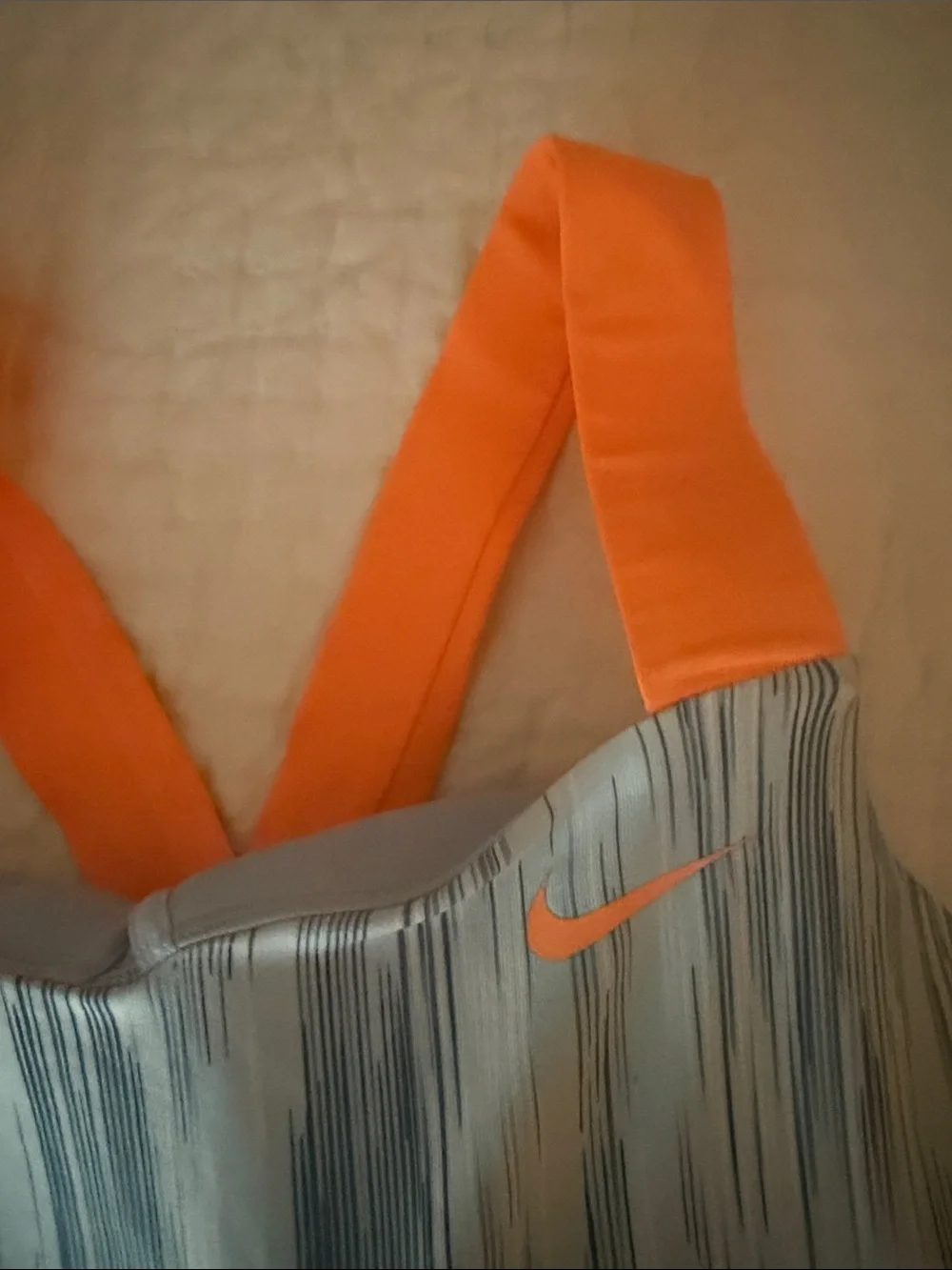 Nike Light Blue Striped Performance Tank L with Orange Straps and Navy Skirt M
